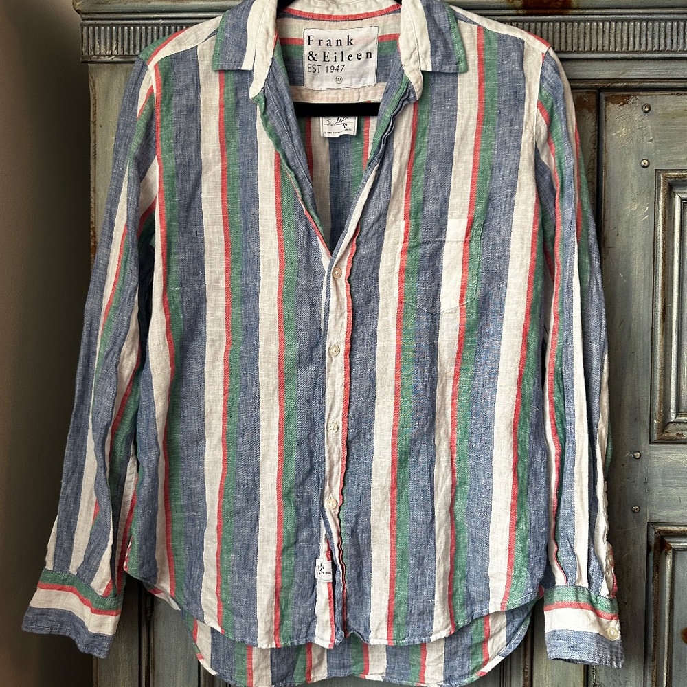 Frank & Eileen Eileen Striped Linen Relaxed Shirt Size XXS - Picture 2 of 7